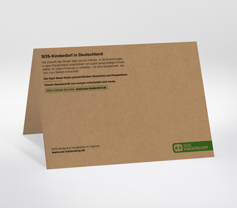 Rückseite mit SOS-Logo und Beschreibung der Arbeit von SOS-Kinderdorf