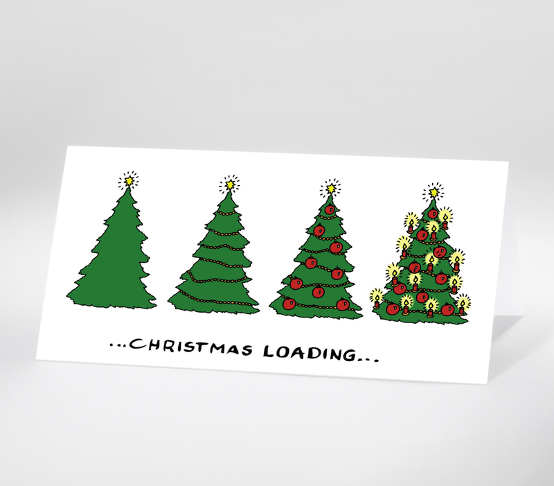 Illustration Christmas Loading mit vier Weihnachtsbäumen im Ladebalken-Stil