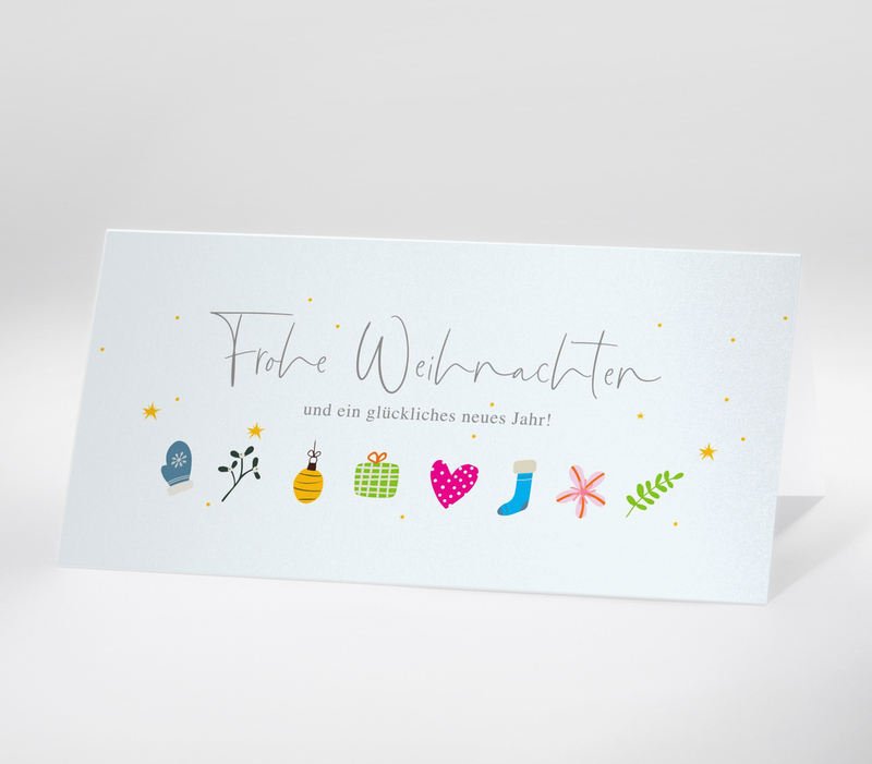 Minimalistische Weihnachtsillustration mit Symbolen und dem Schriftzug 