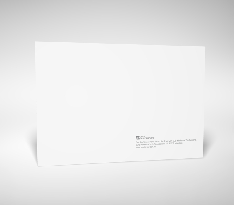 Rückseite mit SOS-Logo und Beschreibung der Arbeit von SOS-Kinderdorf