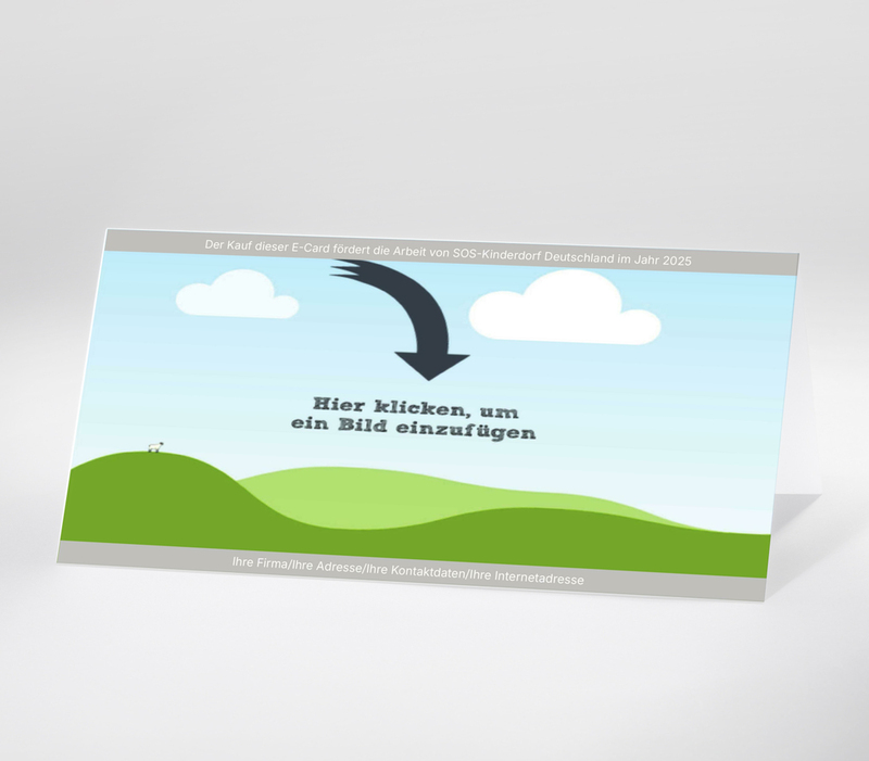 Digitale Grußkarte mit Platzhaltermotiv im DIN Lang Format. Sie kann mit Bildern, Logo und eigenem Design personalisiert werden.
