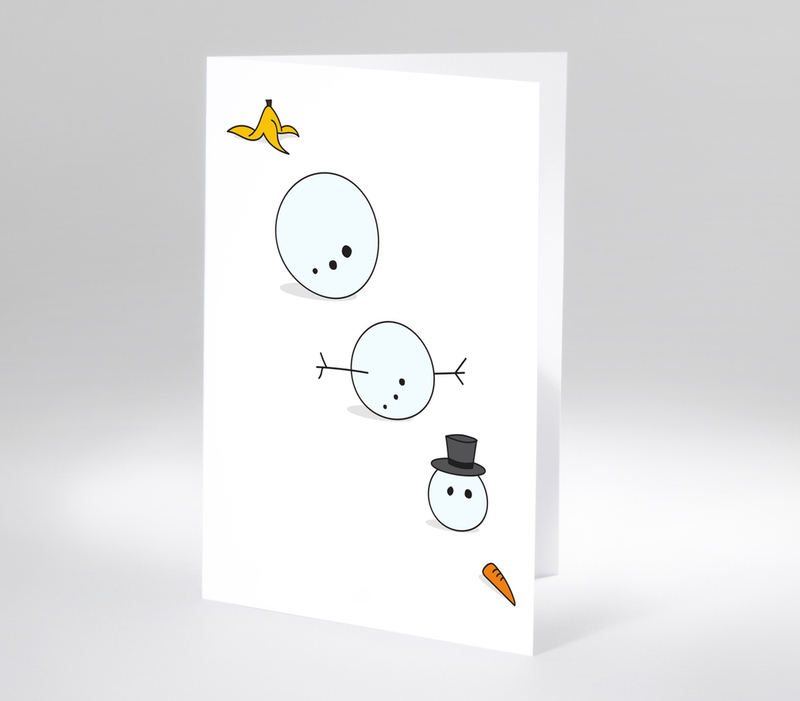 Humorvolle Schneemann-Illustration mit Bananenschale und Karotte