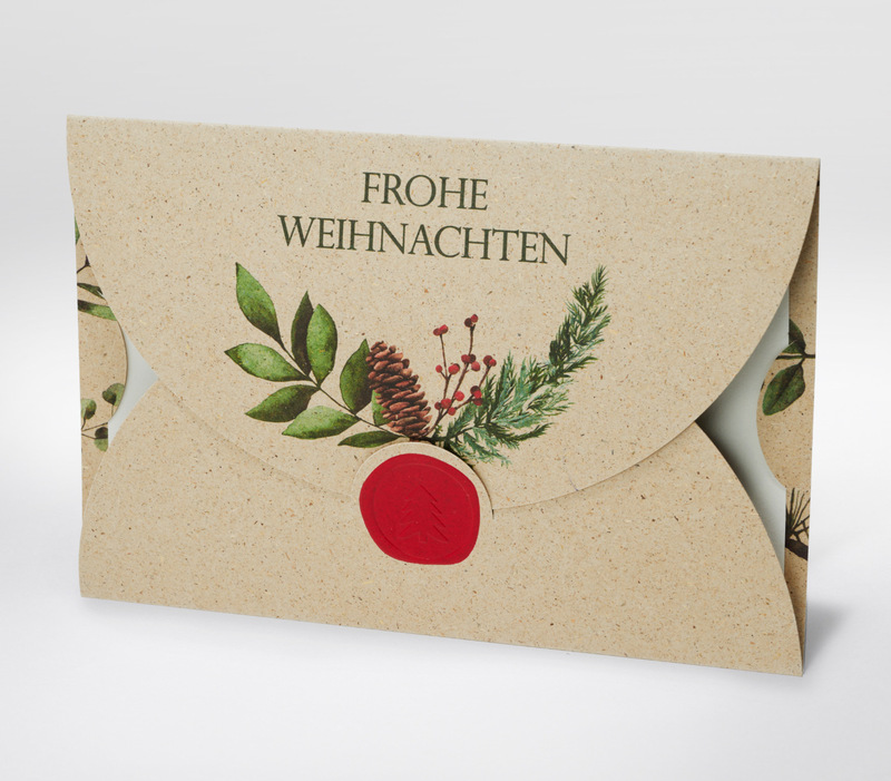 Weihnachtskarte mit Pflanzenillustration und rotem Wachssiegel