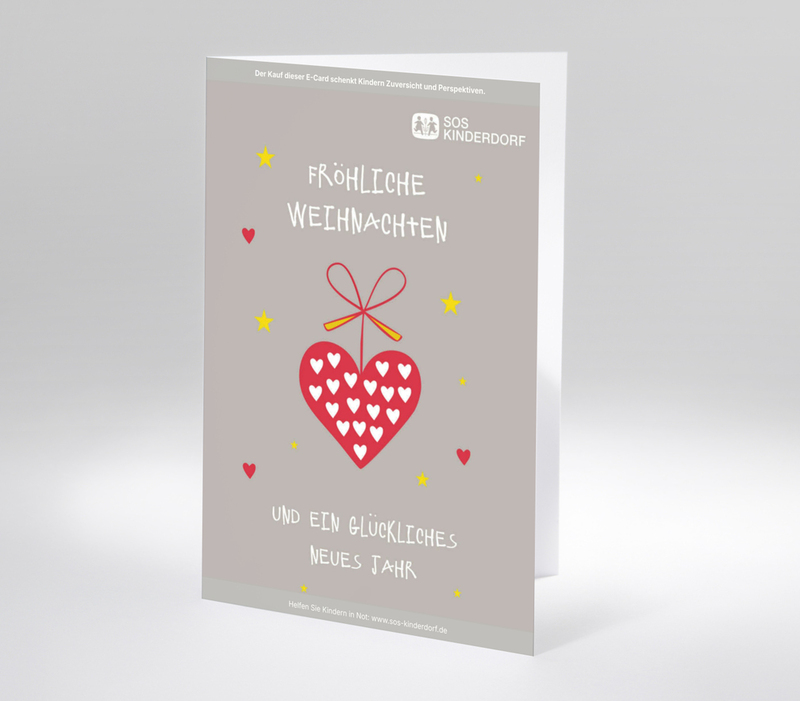 Digitale Weihnachtskarte mit rotem Herz aus weißen Herzen, Sternen und Schrift fröhliche weihnachten