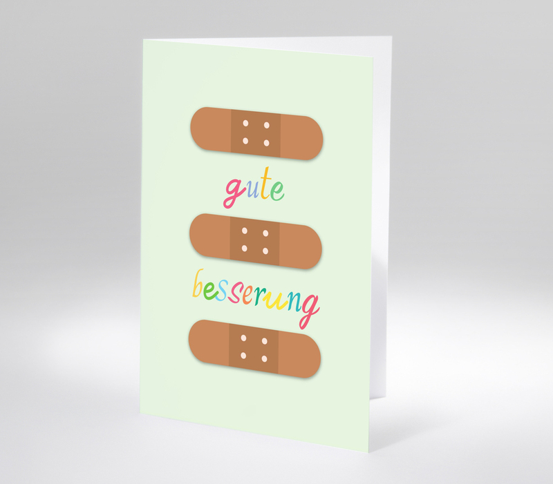 Moderne Genesungskarte mit Pflastermotiv und Schriftzug Gute Besserung.