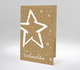 Weihnachtskarte mit weißem Stern und Schneeflocken auf braunem Hintergrund