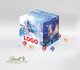 Würfelförmiger Adventskalender von Lindt mit verschiedenen  eisblauen Wintermotiven und Weihnachtslandschaften auf den Würfelflächen.