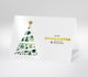 Weihnachtskarte mit modernem, grafischem Tannenbaum und goldener Aufschrift Frohe Weihnachten & ein gutes neues Jahr
