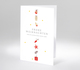 Minimalistische Weihnachtskarte mit vertikaler Reihe von Symbolen und Schrift Frohe Weihnachten und ein glückliches neues Jahr
